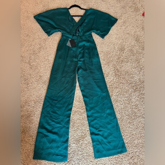 NWT NBD XS Elijah Emerald Green Holiday Wedding guest wide leg Revolve Jumpsuit - Picture 7 of 8
